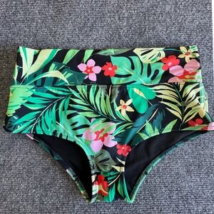 Victoria's Secret PINK High Waisted Bikini Bottoms Tropical Floral Green Pink M